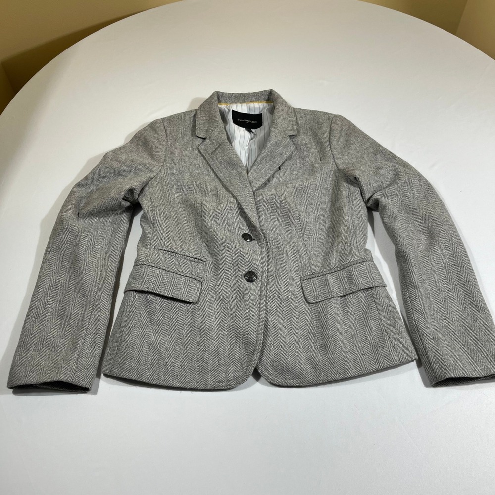 Banana Republic Gray Herringbone Two-Button Blazer